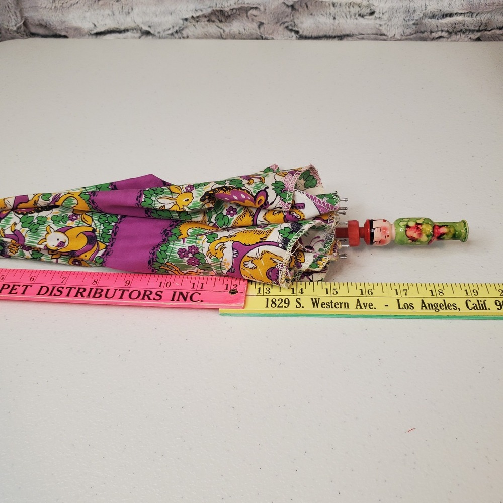 Vintage Childs Umbrella Parasol Mid-Century Kitschy Fabric 28" Diam. Photo Prop - Picture 7 of 8